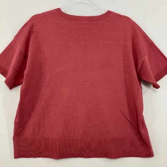 New Cable & Gauge Large Rust Red V Neck Short Sleeve Light Knit Sweater Elegant - Picture 8 of 9